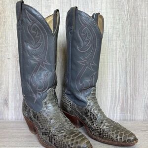 Cowboy Python Skin Leather Boots Vintage Western Size 9.5D/fit 10 Women